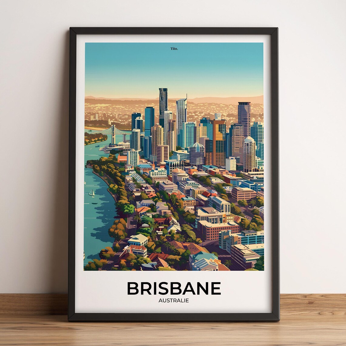 Brisbane Australia River City Skyline Modern Downtown Travel Poster