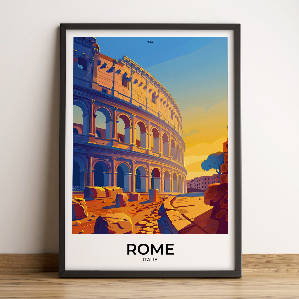 Rome Italy Colosseum Sunset Landmark Retro Illustration Poster