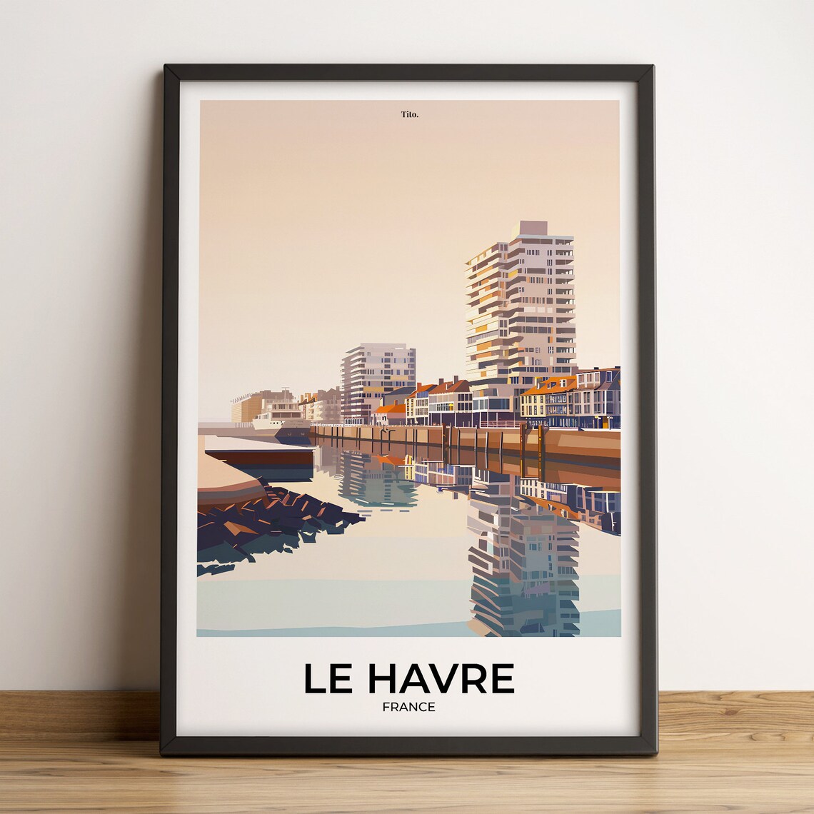 Le Havre France Vintage Waterfront Modern Towers Reflection Poster