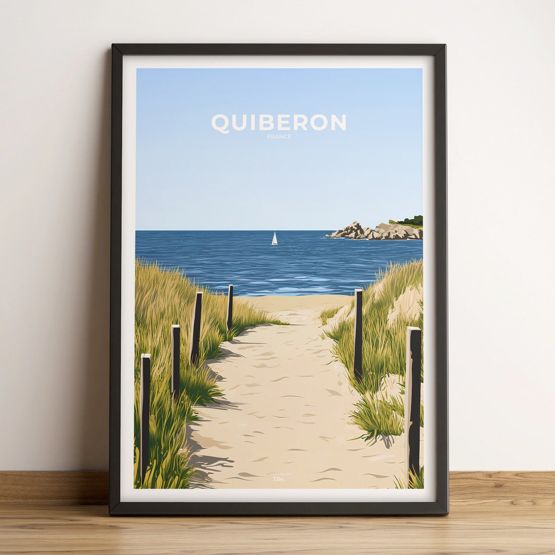 Quiberon France Sandy Dune Beach Sailboat Path Travel Poster