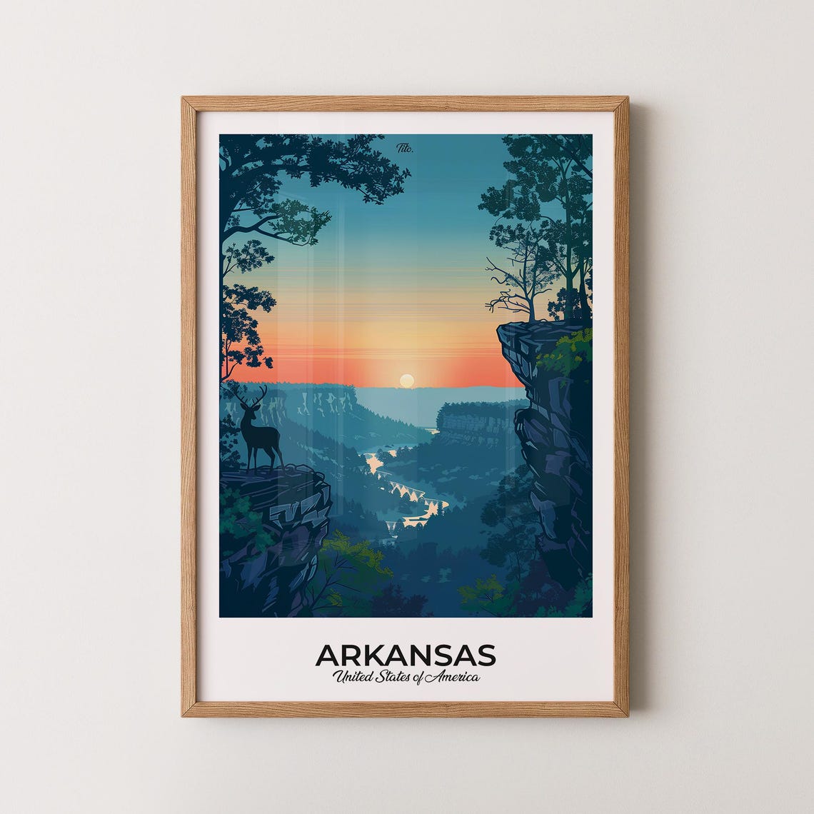 Arkansas Sunset Cliff Deer River Valley Twilight View Poster