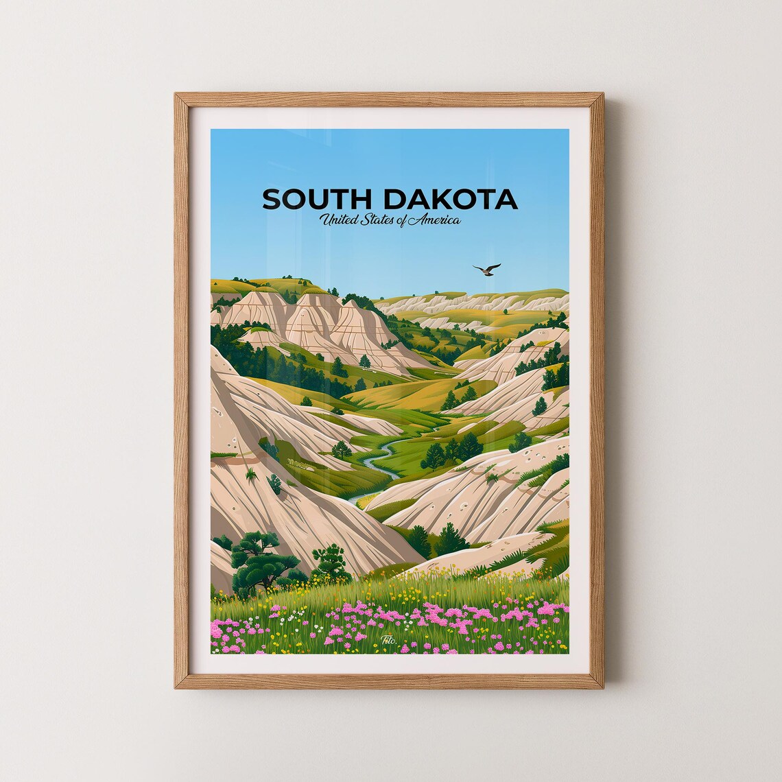 South Dakota Rolling Butte Hills Wildflower Meadow Travel Poster