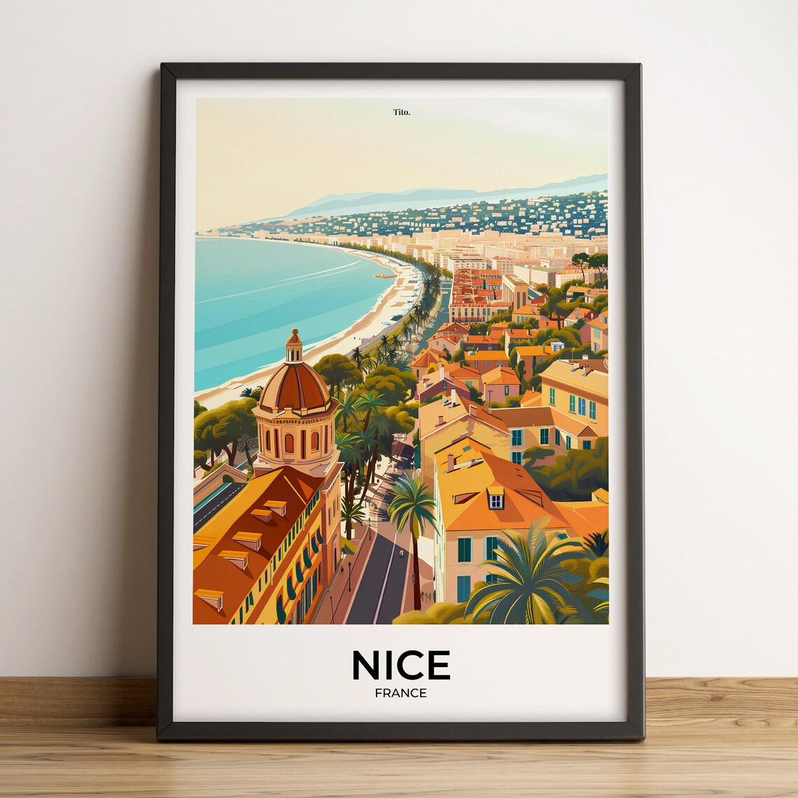 Nice France French Riviera Coastline Promenade Vintage Travel Poster