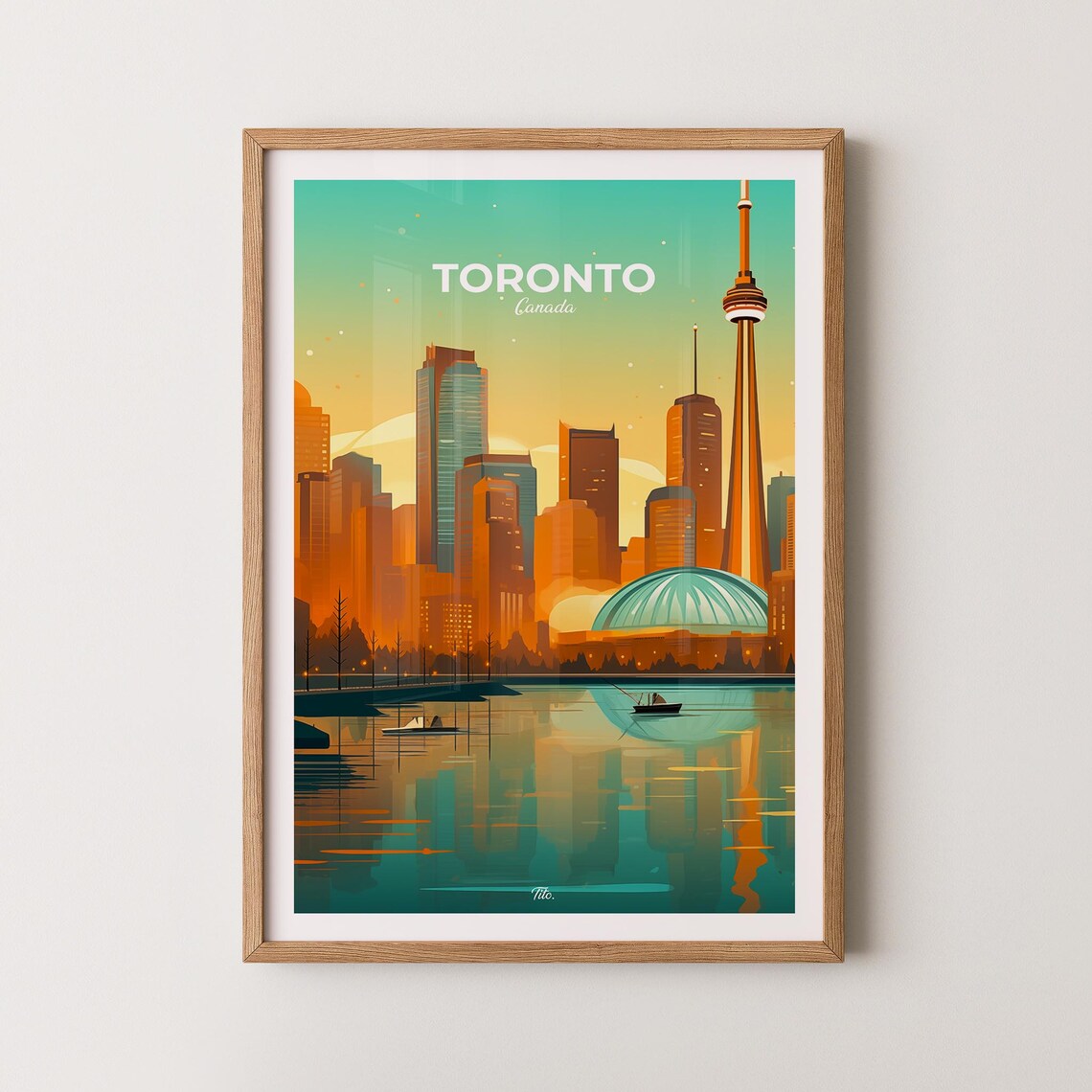 Toronto Canada CN Tower Golden Harbor Sunset Skyline Travel Poster