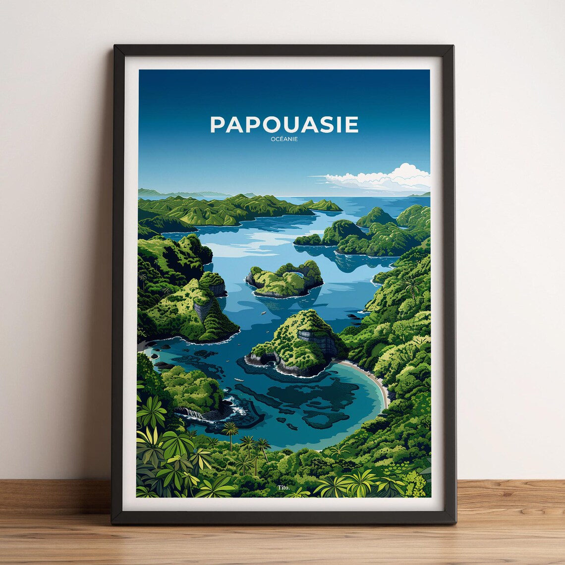 Papua Lush Archipelago Turquoise Bay Island Vintage Travel Poster