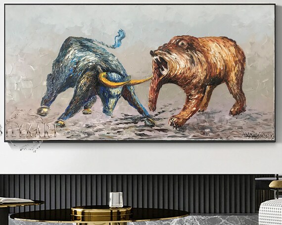 Wall Street Bull vs Bear Impasto Oil Painting Stock Market Art Poster