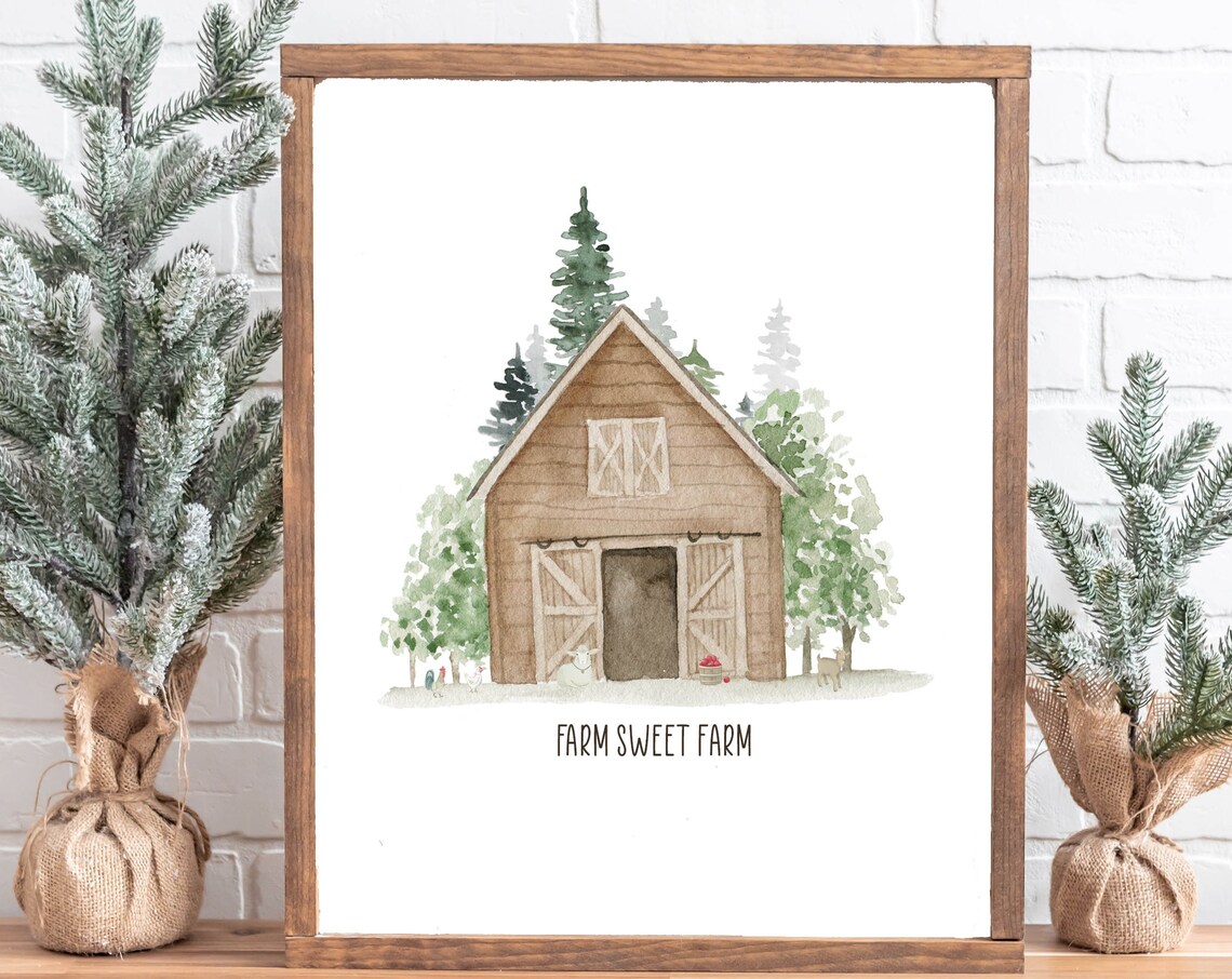 Farm Sweet Farm Rustic Barn Country Watercolor Home Decor Poster