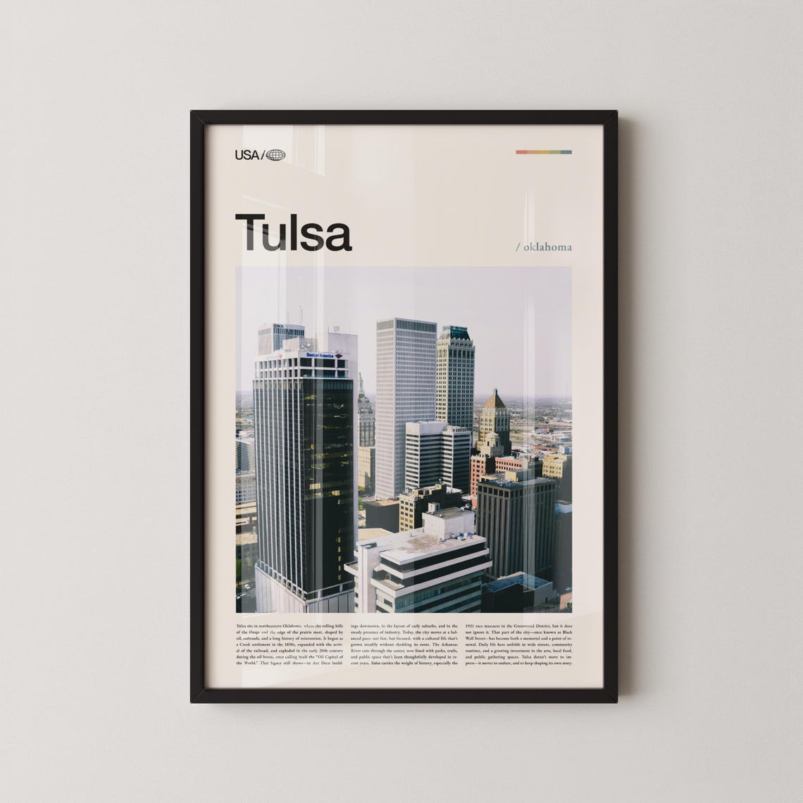 Tulsa Oklahoma Downtown Cityscape Modern Editorial Travel Poster