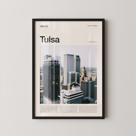 Tulsa Oklahoma Downtown Cityscape Modern Editorial Travel Poster