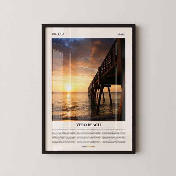 Vero Beach Florida Golden Sunset Fishing Pier Ocean Light Poster