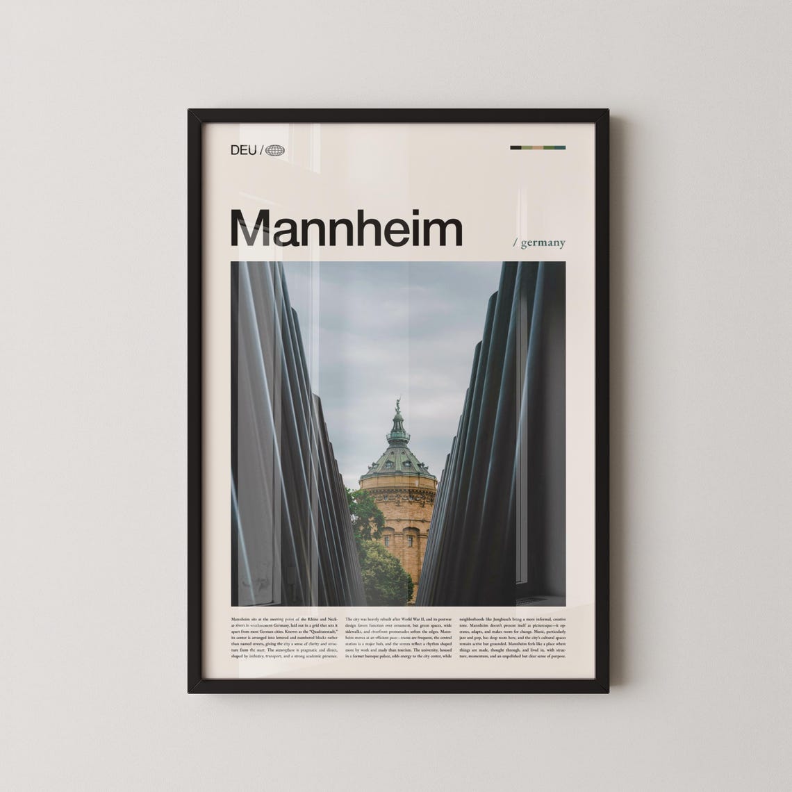 Mannheim Germany Historic Domed Tower Photography Travel Poster