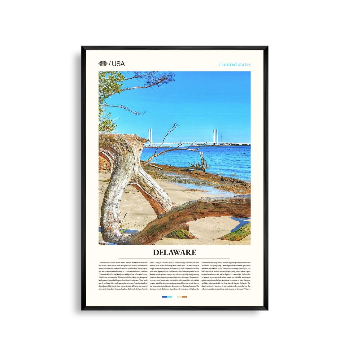 Delaware Coastal Driftwood Beach Scene Modern USA Travel Poster