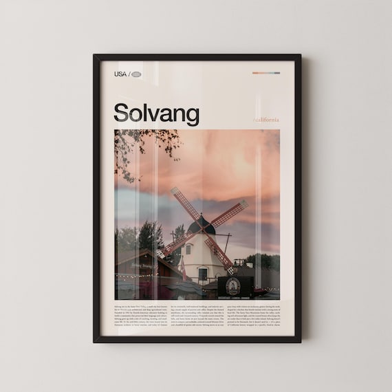 Solvang California Windmill Sunset Danish Town Travel Poster
