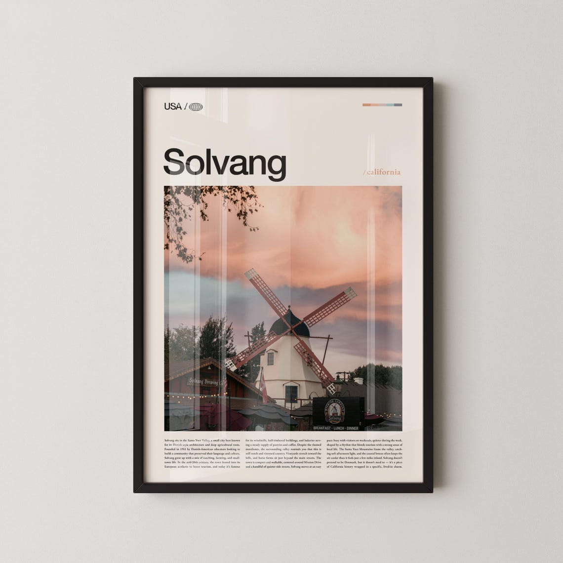 Solvang California Windmill Sunset Danish Town Travel Poster