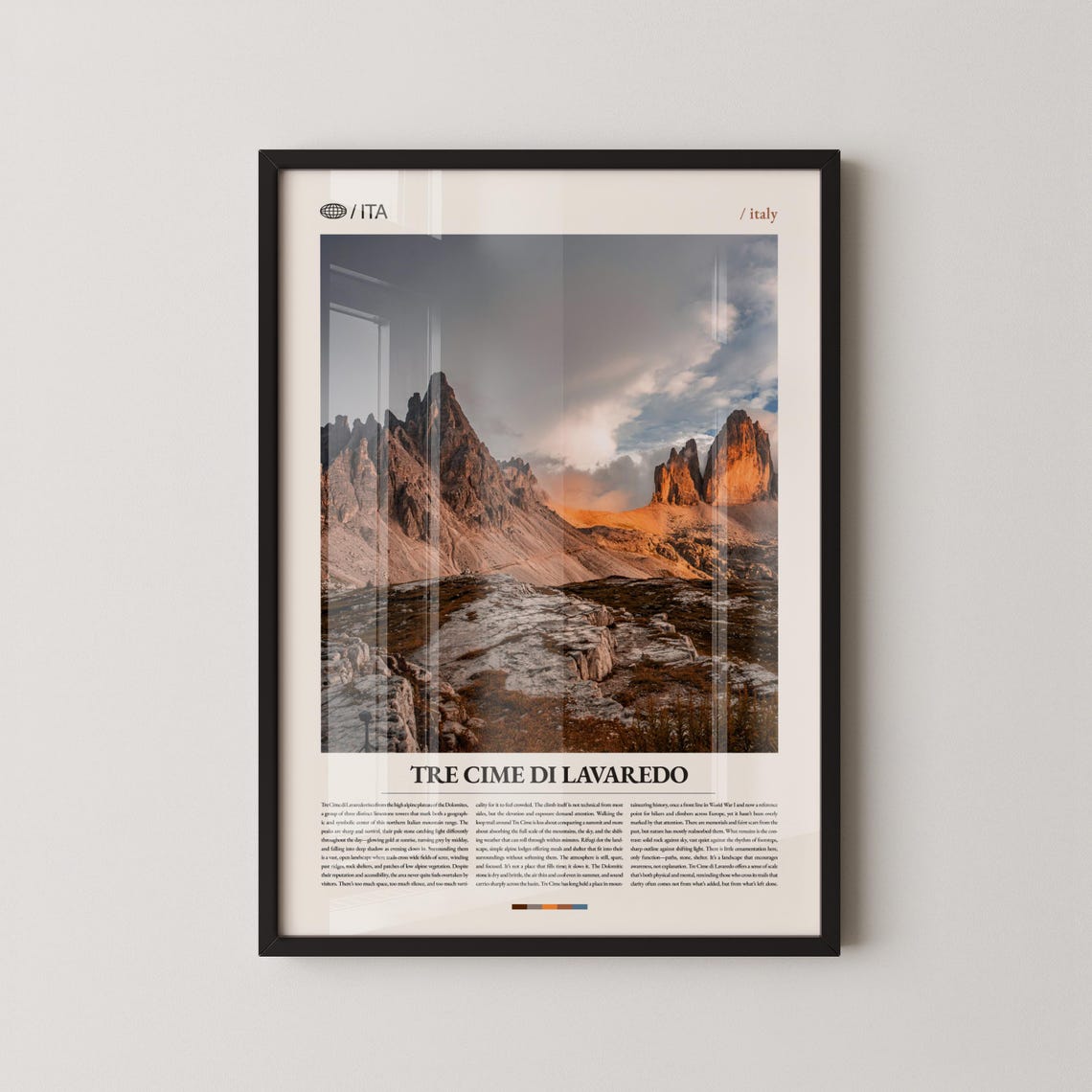 Tre Cime di Lavaredo Italy Photography Poster Dolomites Mountain View