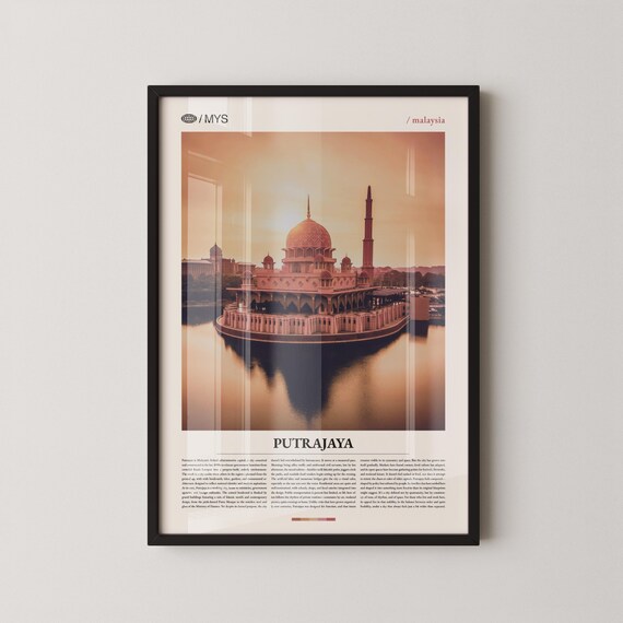 Putrajaya Malaysia Putra Mosque Golden Sunset Cityscape Travel Poster