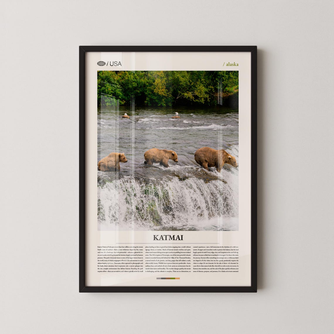 Katmai Alaska Brown Bears Fishing Waterfall Wildlife Travel Poster