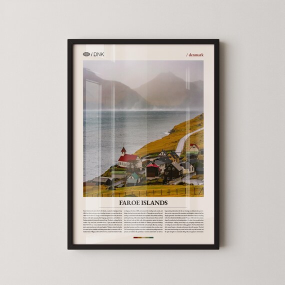 Faroe Islands Nordic Village Red Church Coastal Scenic Poster