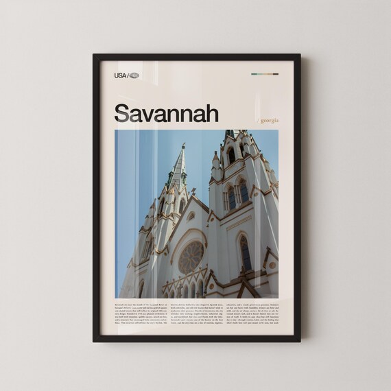 Savannah Georgia White Gothic Cathedral Architecture Travel Poster