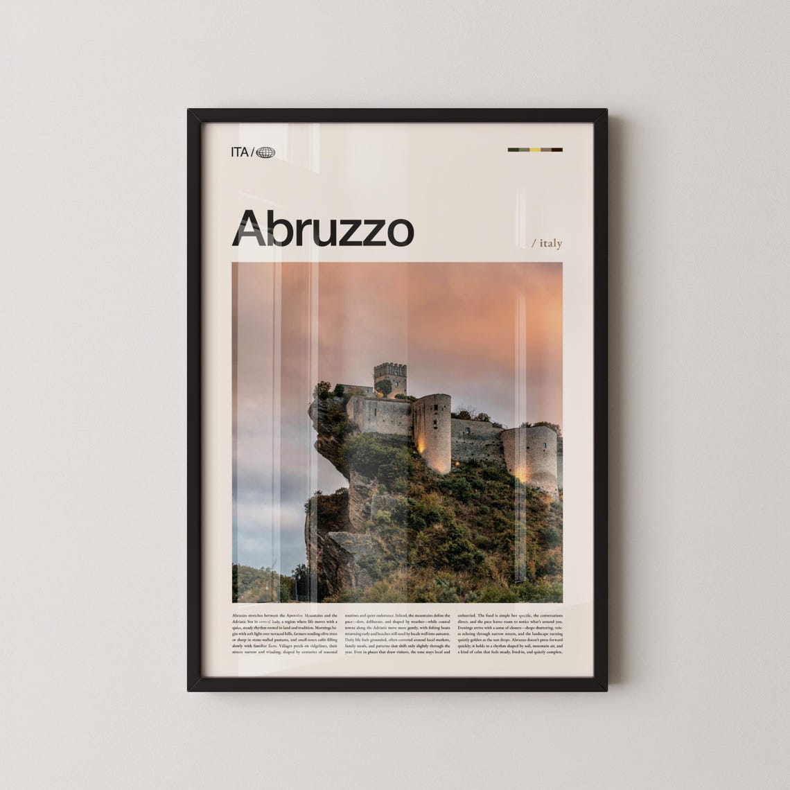 Abruzzo Italy Sunset Cliff Castle Bold Typography Photo Poster