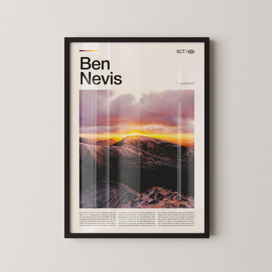 Ben Nevis Scotland Snow Capped Mountain Ridge Sunrise Travel Poster