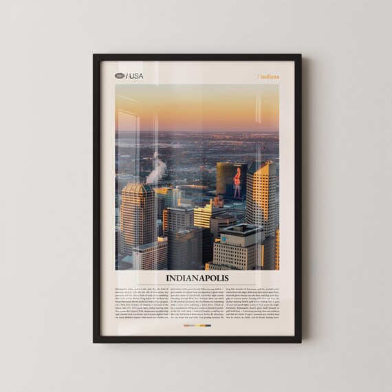 Indianapolis Indiana Downtown Skyline Sunset City Travel Poster