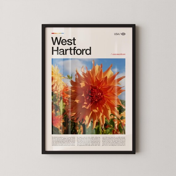 West Hartford Connecticut Dahlia Flower Modern Travel Poster