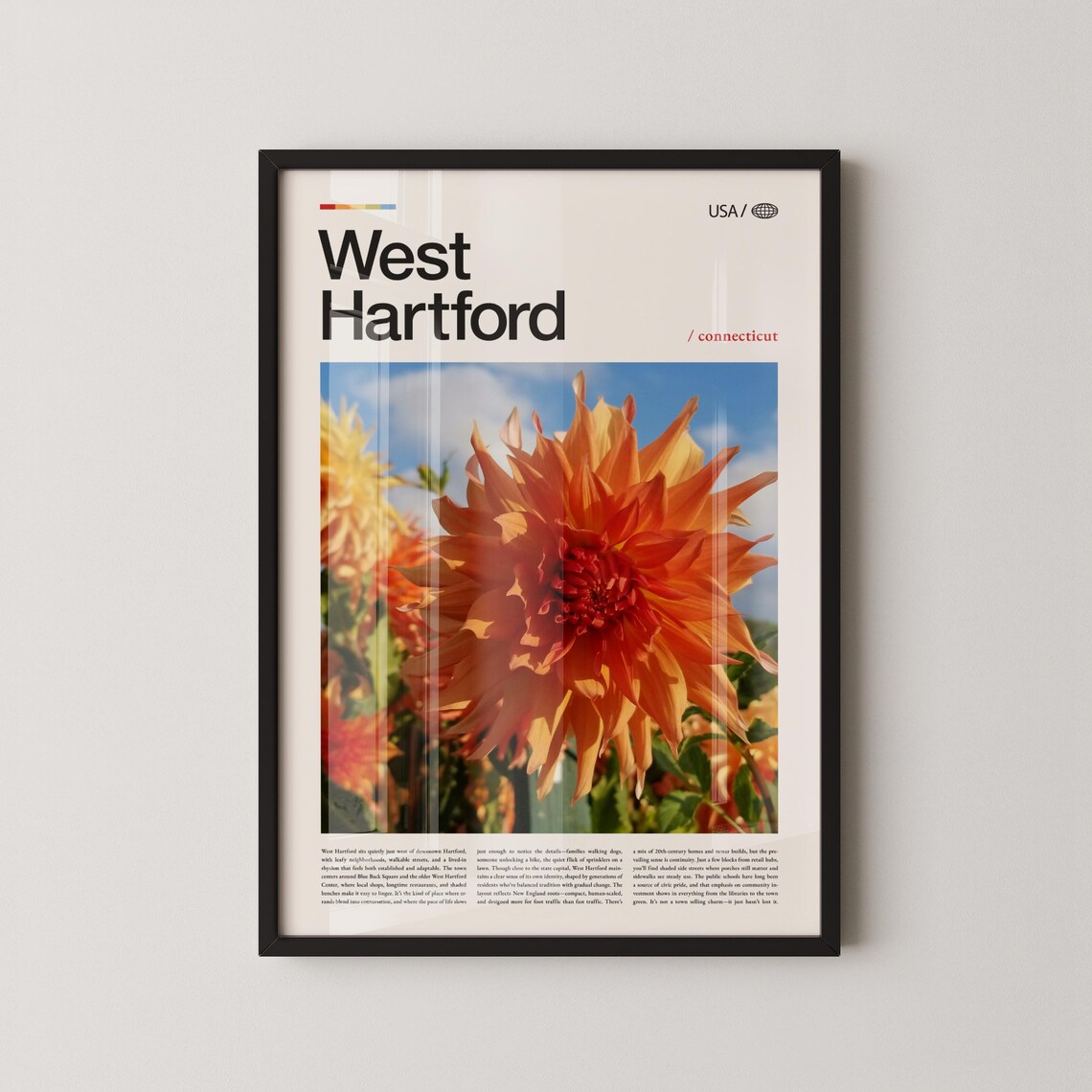 West Hartford Connecticut Dahlia Flower Modern Travel Poster