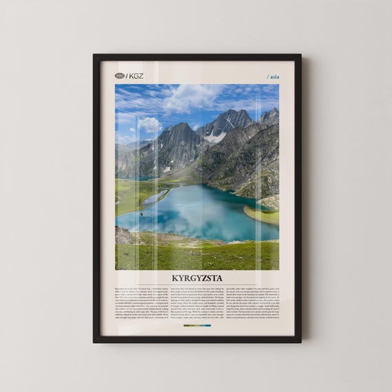 Kyrgyzstan Wall Art Mountain And Lake Landscape Print Poster Scenic Central Asia Photography Nomadic Nature Decor
