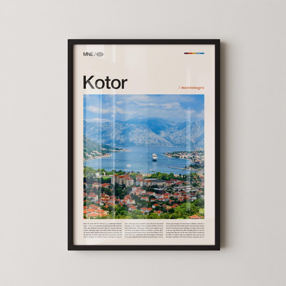 Kotor Montenegro Bay Old Town Aerial Coastal Scenery Travel Poster