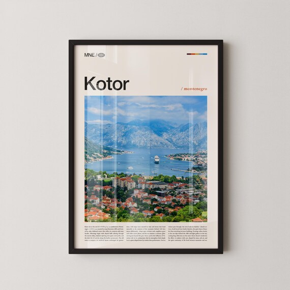 Kotor Montenegro Bay Old Town Aerial Coastal Scenery Travel Poster