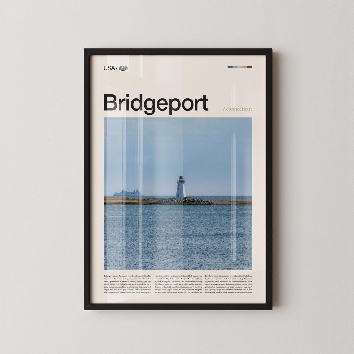 Bridgeport Connecticut Lighthouse Seascape Classic Travel Poster