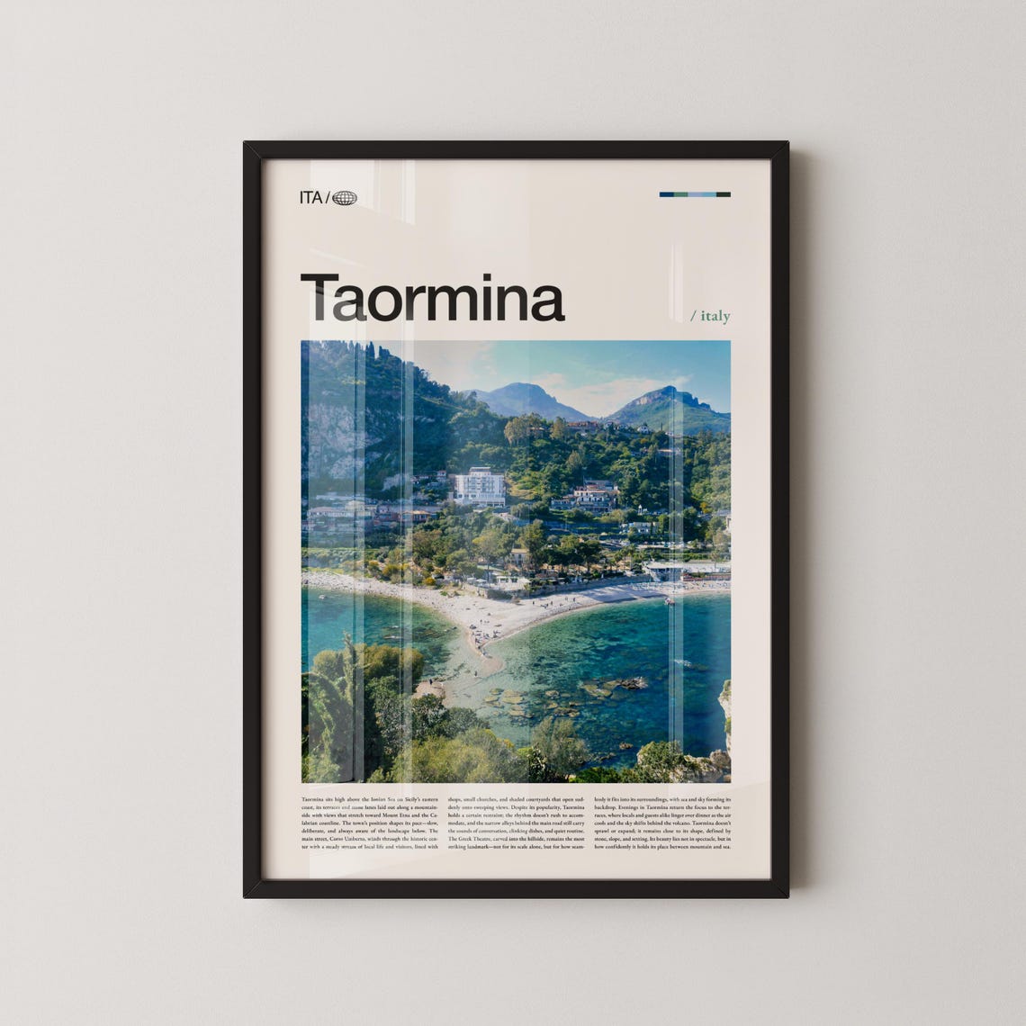 Taormina Sicilian Coastal Town Beach Panoramic Photo Travel Poster