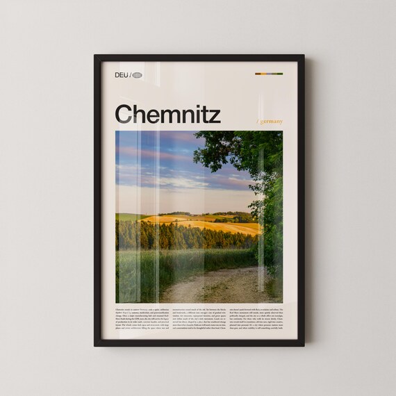 Chemnitz Germany Golden Countryside Field Sunset Travel Poster