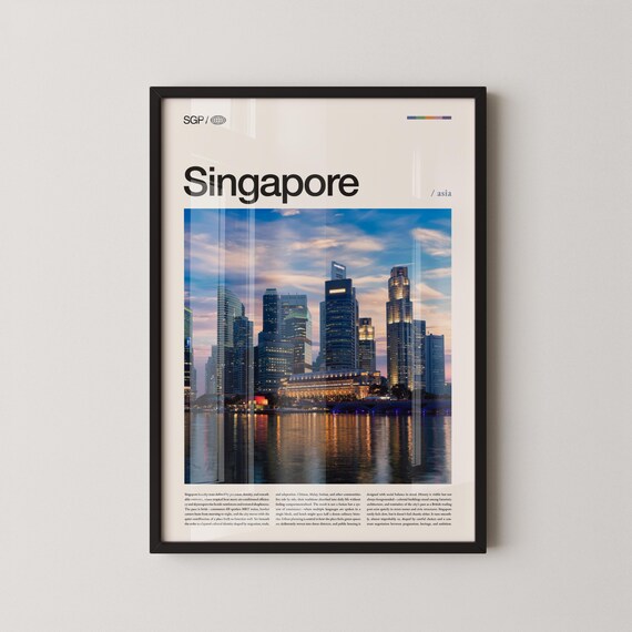 Singapore Dusk Marina Bay Skyline Water Reflections Photo Art Poster