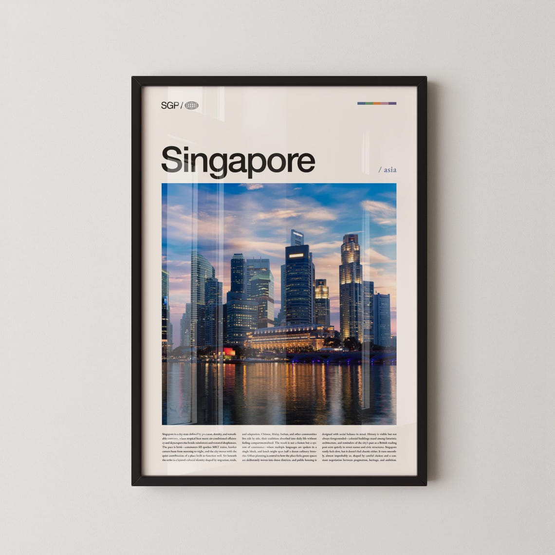 Singapore Dusk Marina Bay Skyline Water Reflections Photo Art Poster