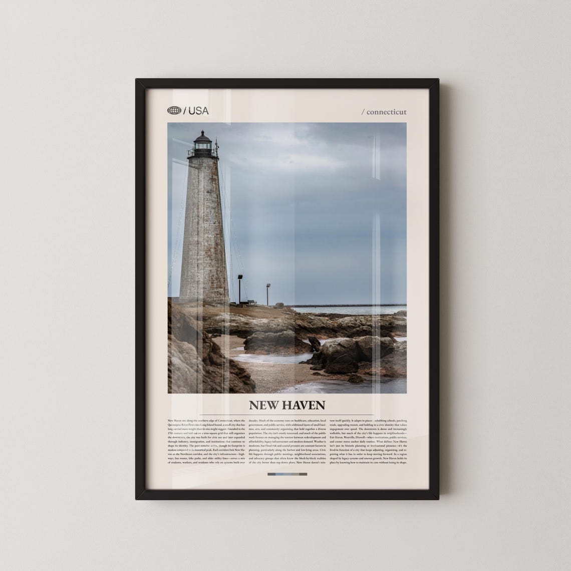 New Haven Connecticut Lighthouse Rocky Shoreline Travel Photo Poster
