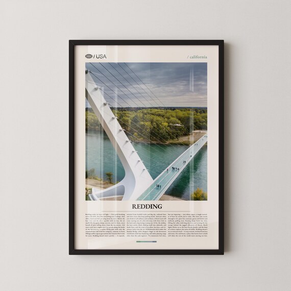 Redding Sundial Bridge Aerial River View California Photo Print