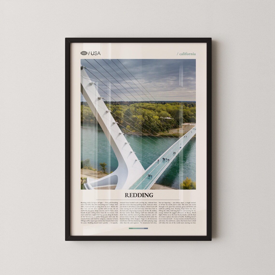 Redding Sundial Bridge Aerial River View California Photo Print