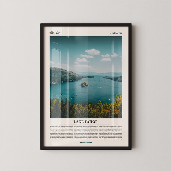 Lake Tahoe California Aerial Island Sailboats Blue Water Poster