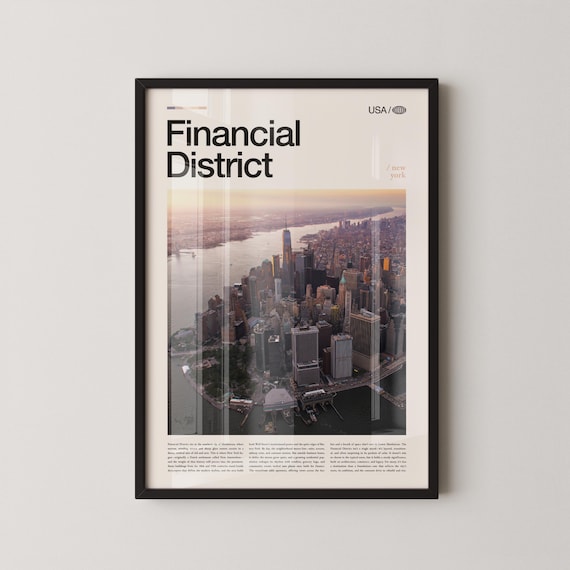 Financial District New York Aerial Sunset Skyline Travel Poster