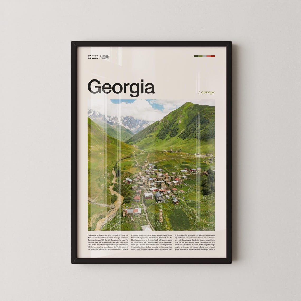 Georgia Country Caucasus Mountain Village Snow Peaks Travel Poster