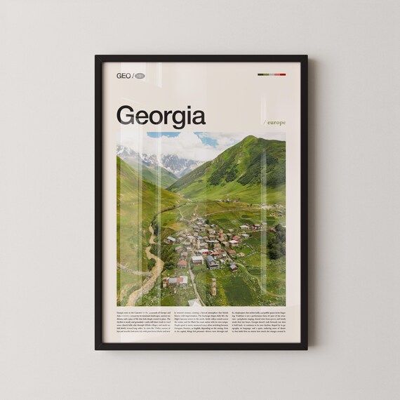 Georgia Country Caucasus Mountain Village Snow Peaks Travel Poster
