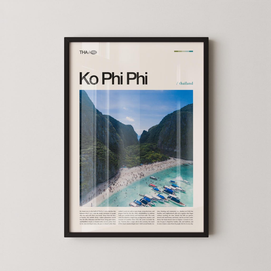 Ko Phi Phi Thailand Beach Boats Limestone Cliffs Travel Poster