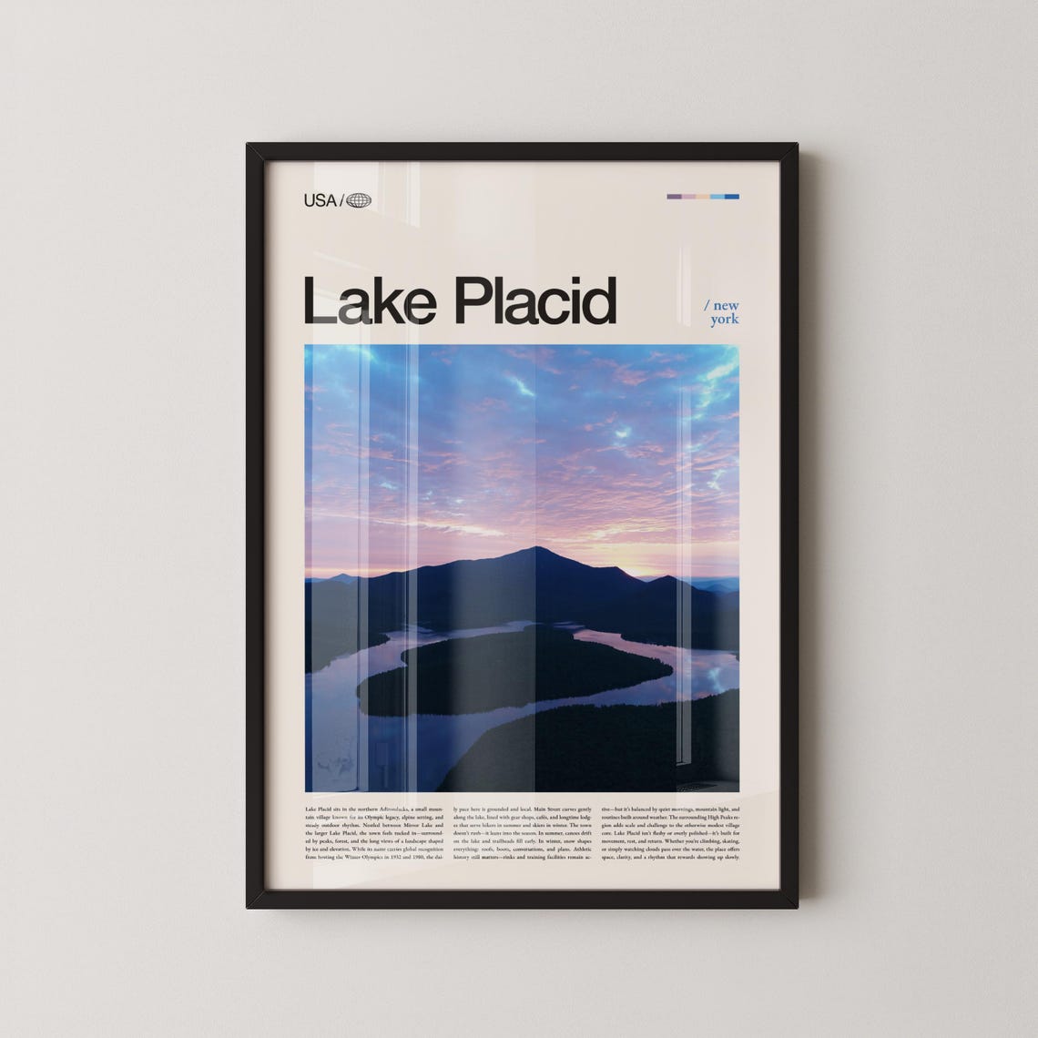 Lake Placid New York Pink Sky Lake Mountain Dusk Photo Poster