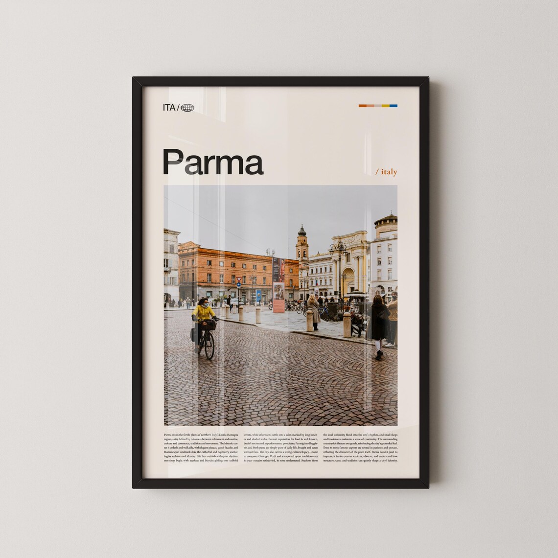 Parma Old Town Cobblestone Street Shop Awnings Italy Travel Poster