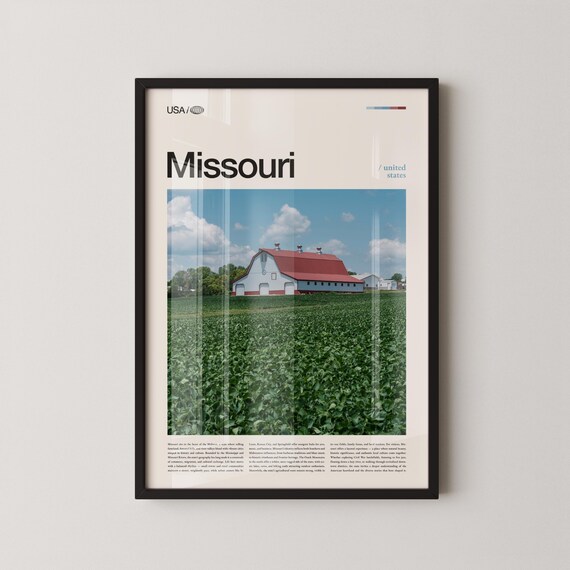 Missouri Red Barn Farmland Green Field Photography Travel Poster