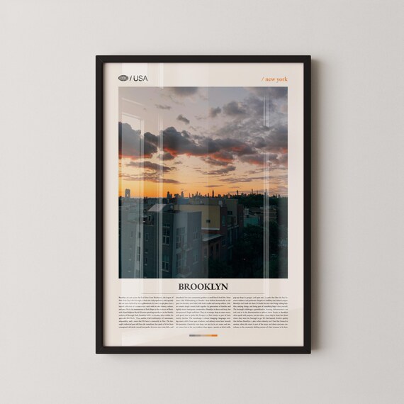 Brooklyn Sunset Rooftop Skyline View Modern Minimalist Photo Poster
