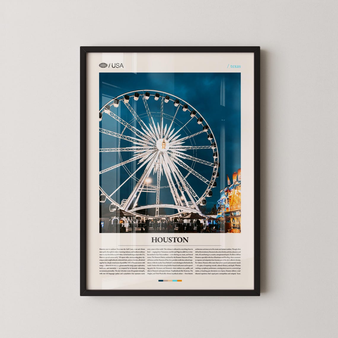 Houston Texas Ferris Wheel Night Carnival Lights Travel Poster