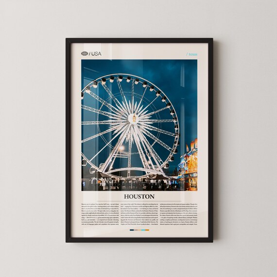 Houston Texas Ferris Wheel Night Carnival Lights Travel Poster